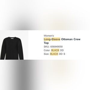 Abercrombie & Fitch Black Long Sleeve Ottoman Crew Top / Sweater